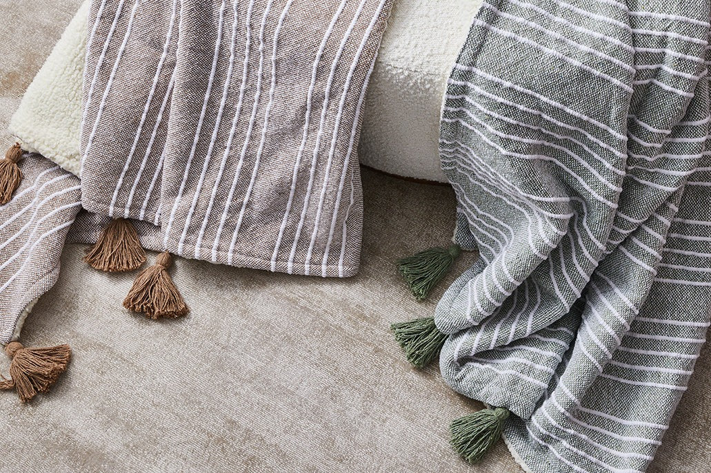 Mandy Stripe Throw - Taupe & Ivory