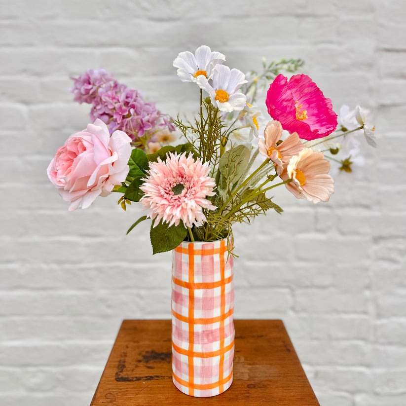 Medium Gingham Vase - Pink & Orange