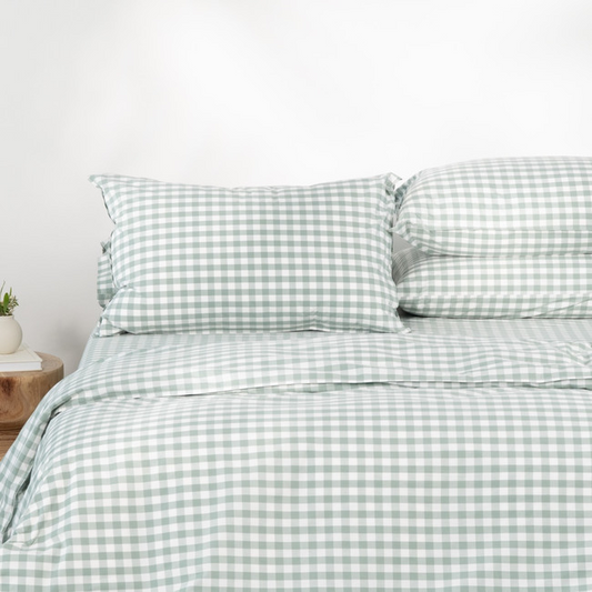 Modella Gingham Quilt Cover Set (King) – Sage