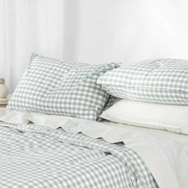 Modella Gingham Quilt Cover Set (Super King) – Sage