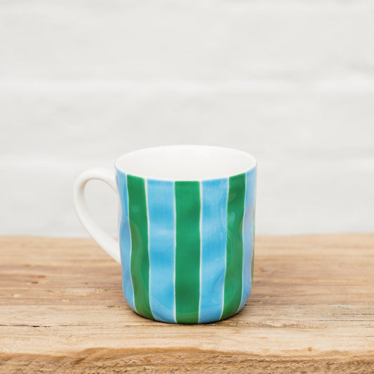 Mug - Green & Cornflower Blue Stripe