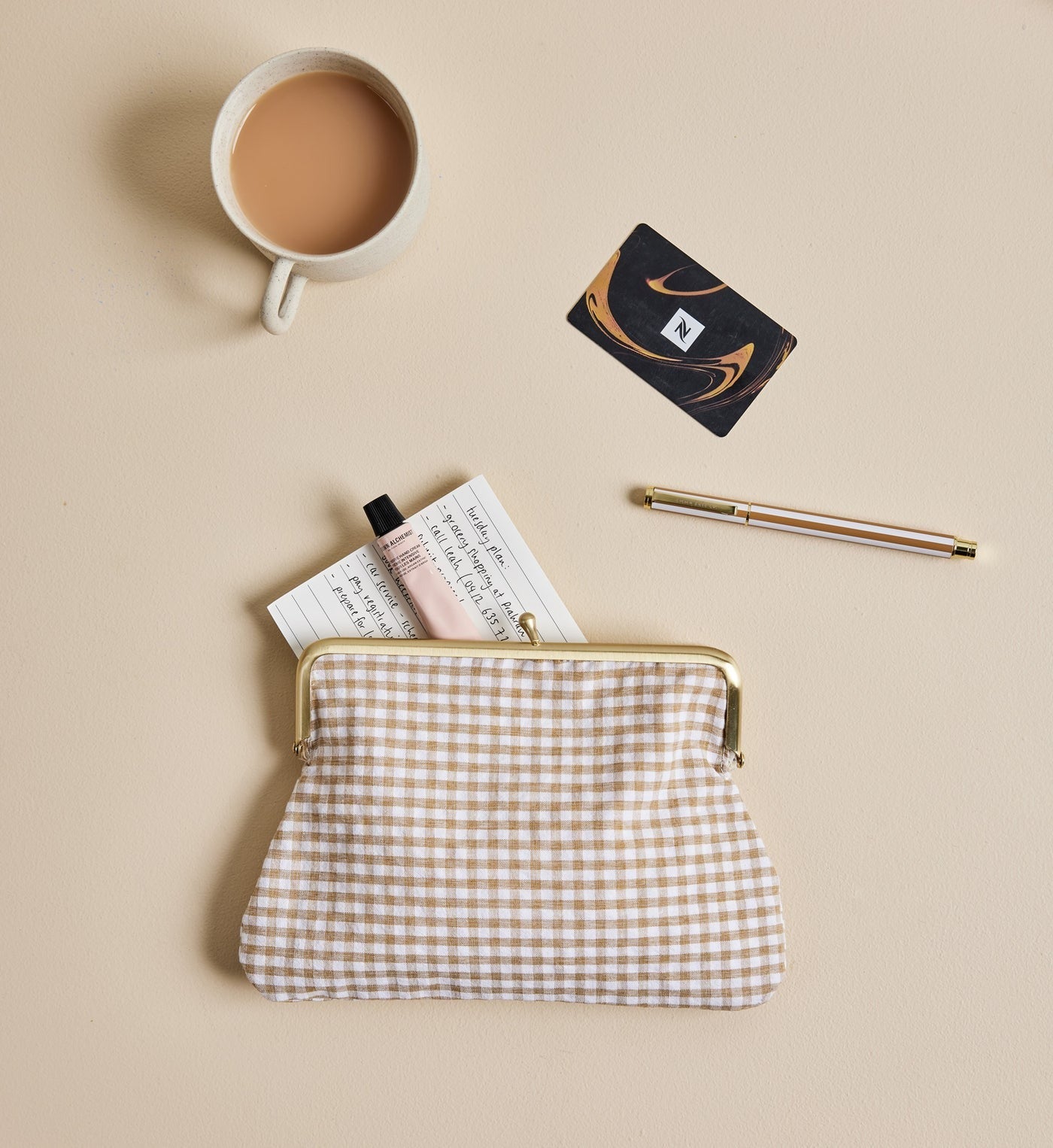 Petite Everything Clutch - Biscotti Gingham
