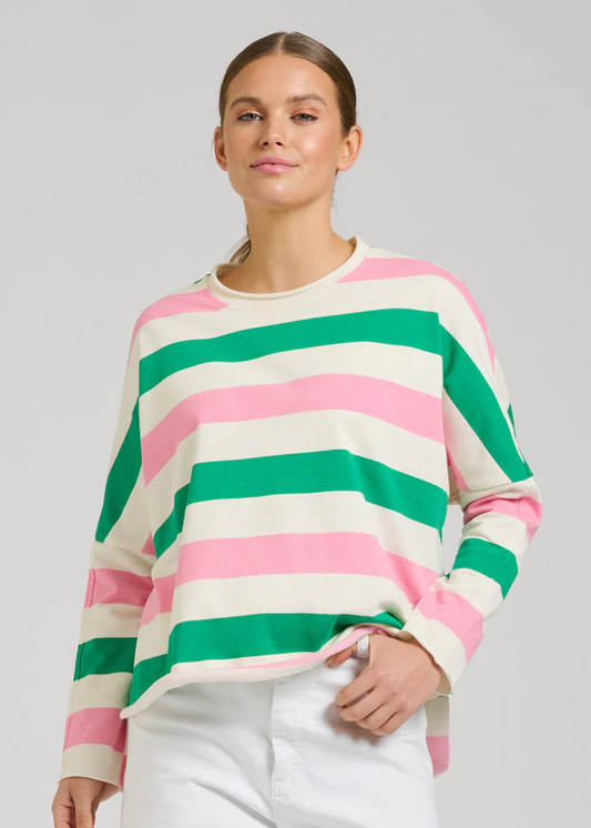 Raw Long Sleeve Sweatshirt - Pink & Green Stripe