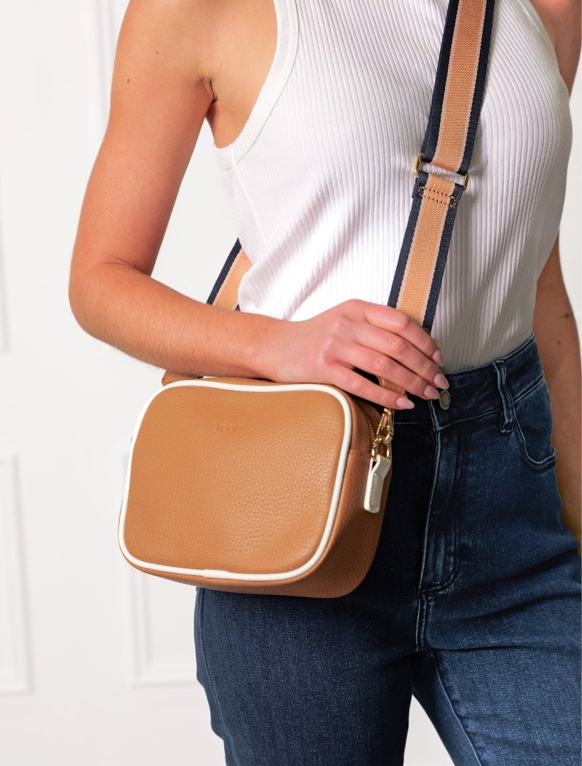 Ruby Sports Cross Body Bag Dual Tone – Tan White