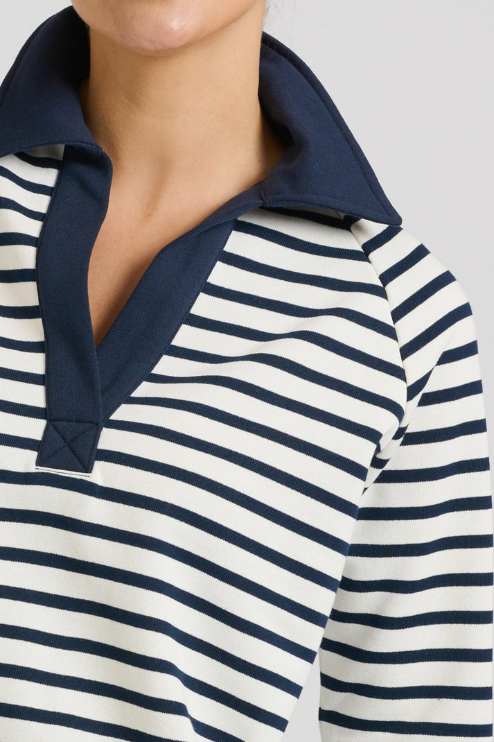 Rugby Cotton Crop Sweatshirt - French Navy Stripe