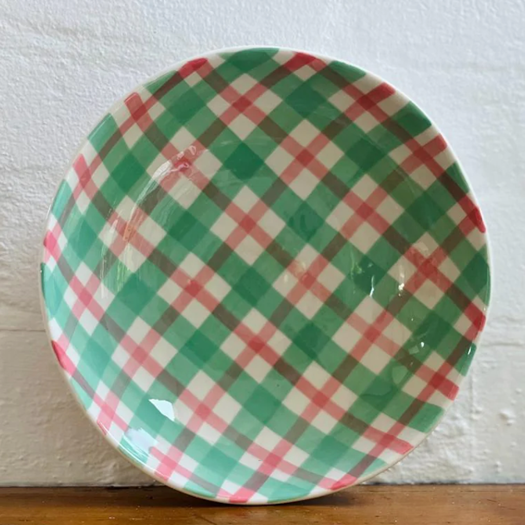 Gingham Salad Bowl - Green/Pink