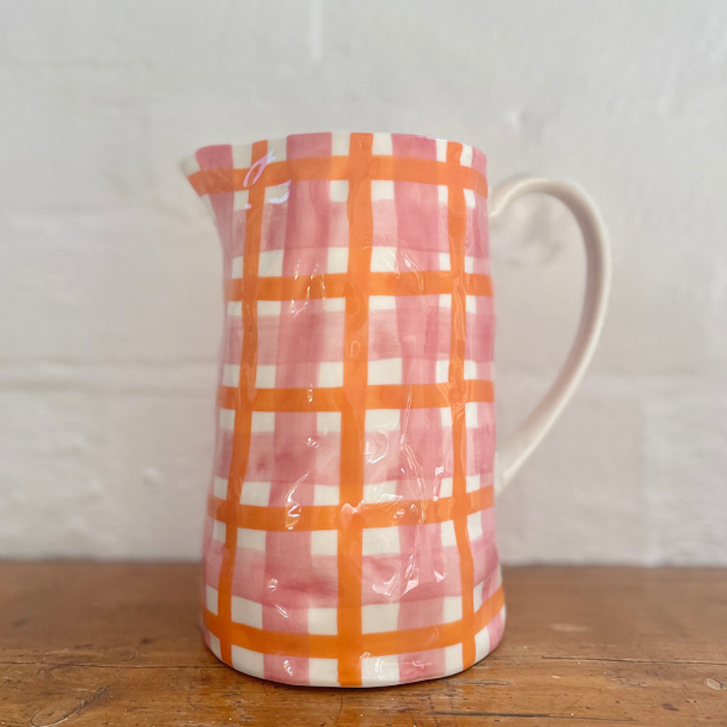 Medium Gingham Jug - Rose Pink & Orange