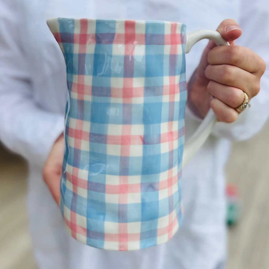 Medium Gingham Jug - Blue & Pink