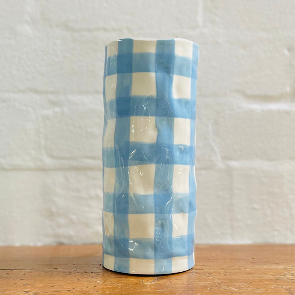 Medium Gingham Vase - Cornflower Blue