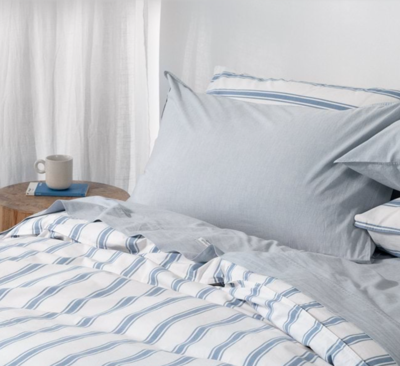 Modella Resort Stripe Quilt Cover Set (Super King) - Chambray