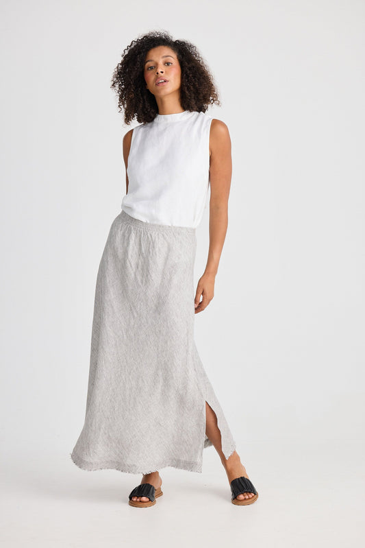 Sicily Linen Skirt - Charcoal Fleck