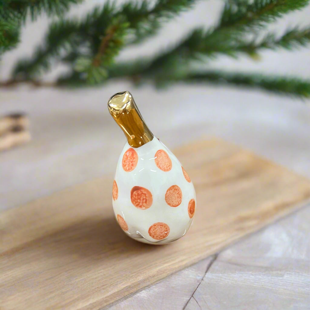 Small Ceramic Pear with Golden Stalk - Orange Spot