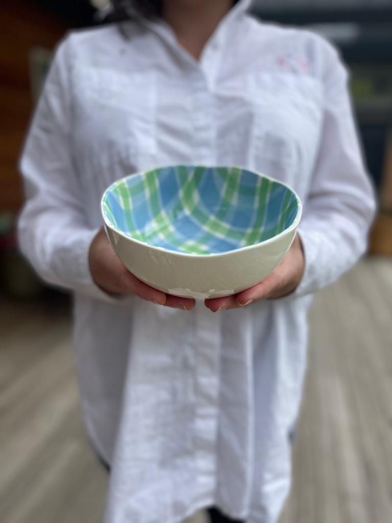 Small Gingham Bowl - Blue & Green