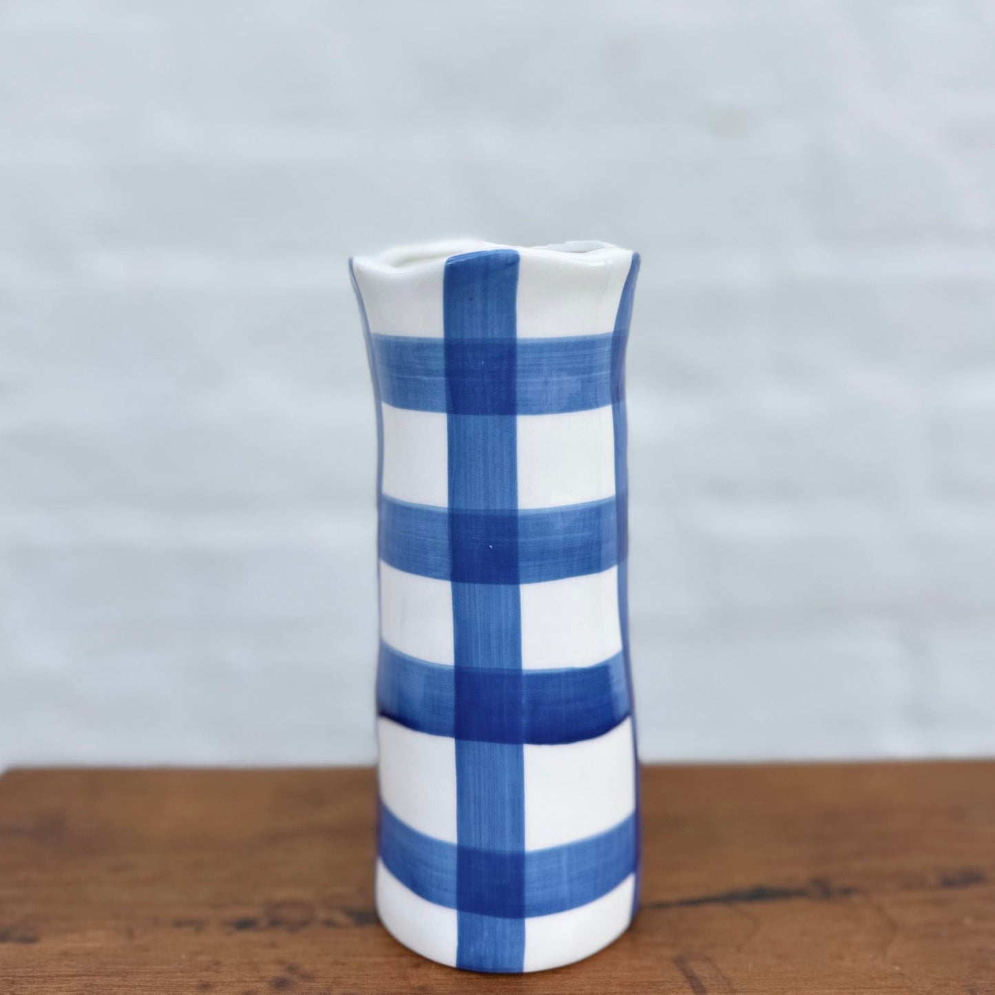 Small Gingham Vase - Classic Blue