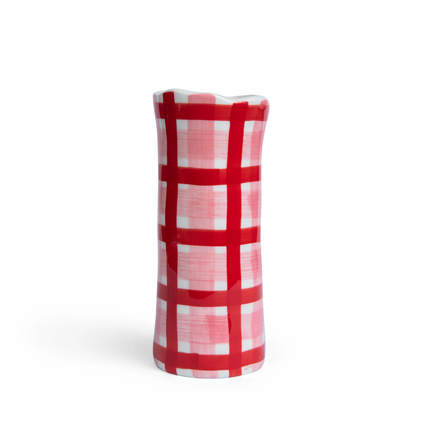 Small Gingham Vase - Pink & Red