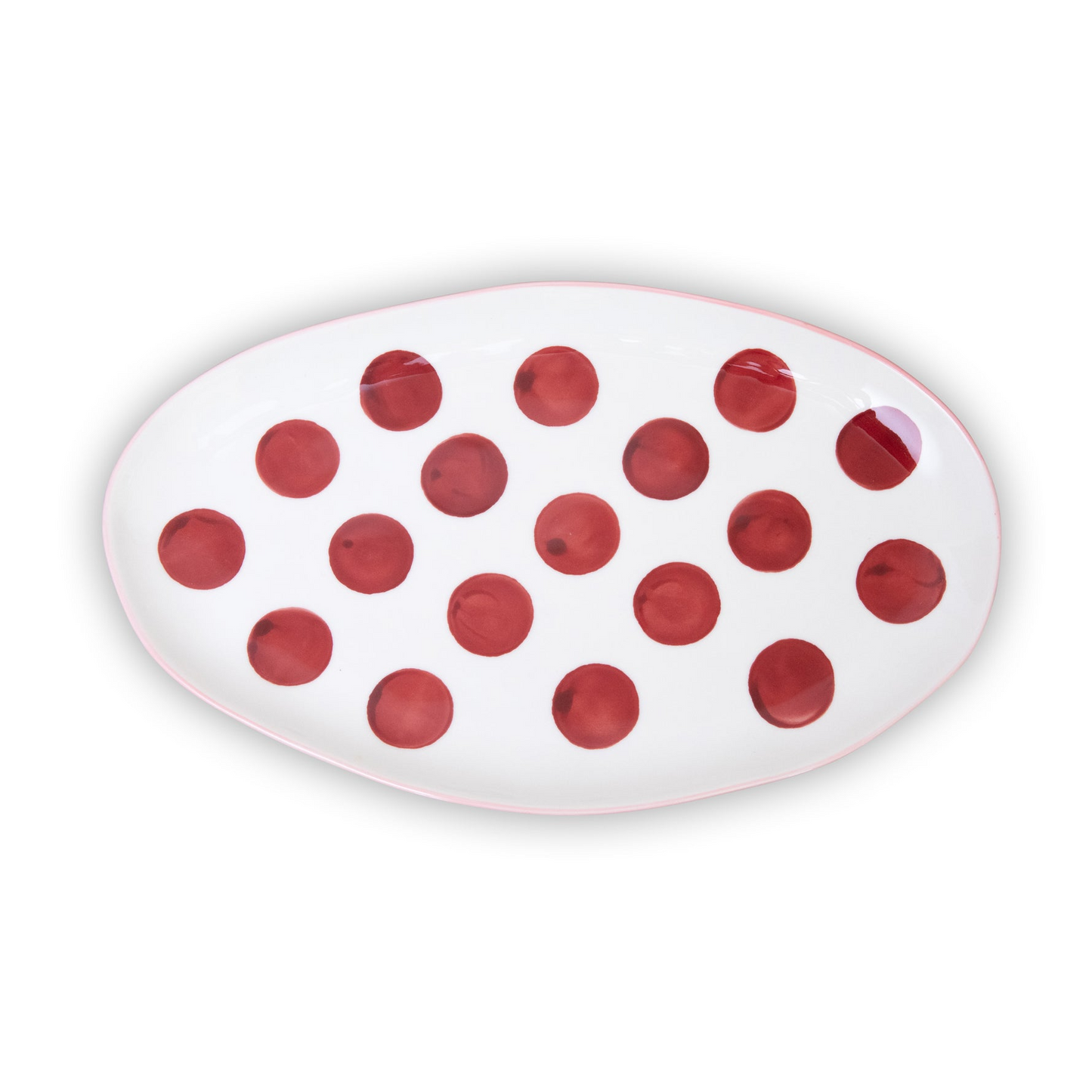 Small Oval Platter - Pink Rim and Burgundy Dots