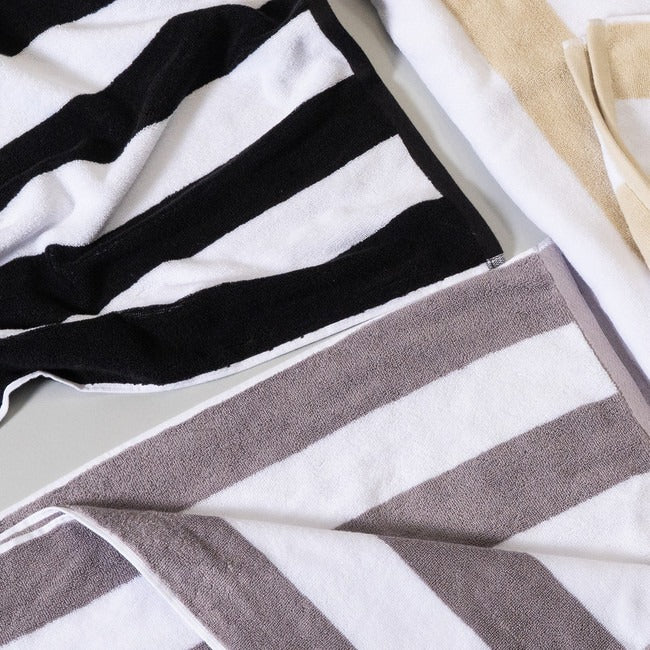 Striped Cabana Cotton Terry Beach Towel - Black