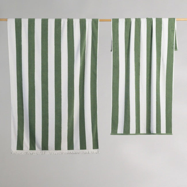 Striped Cabana Cotton Terry Beach Towel - Olive