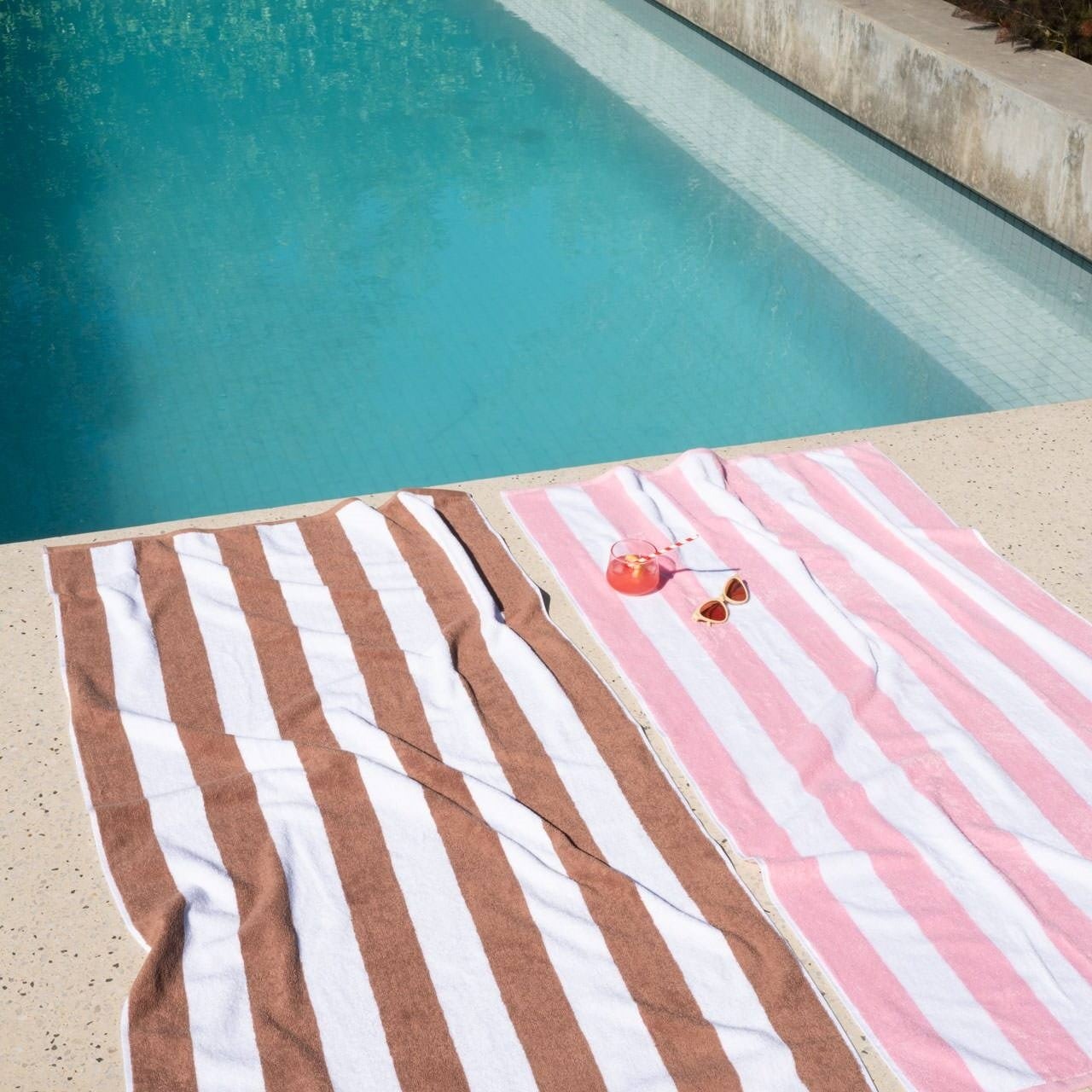 Striped Cabana Cotton Terry Beach Towel - Pink