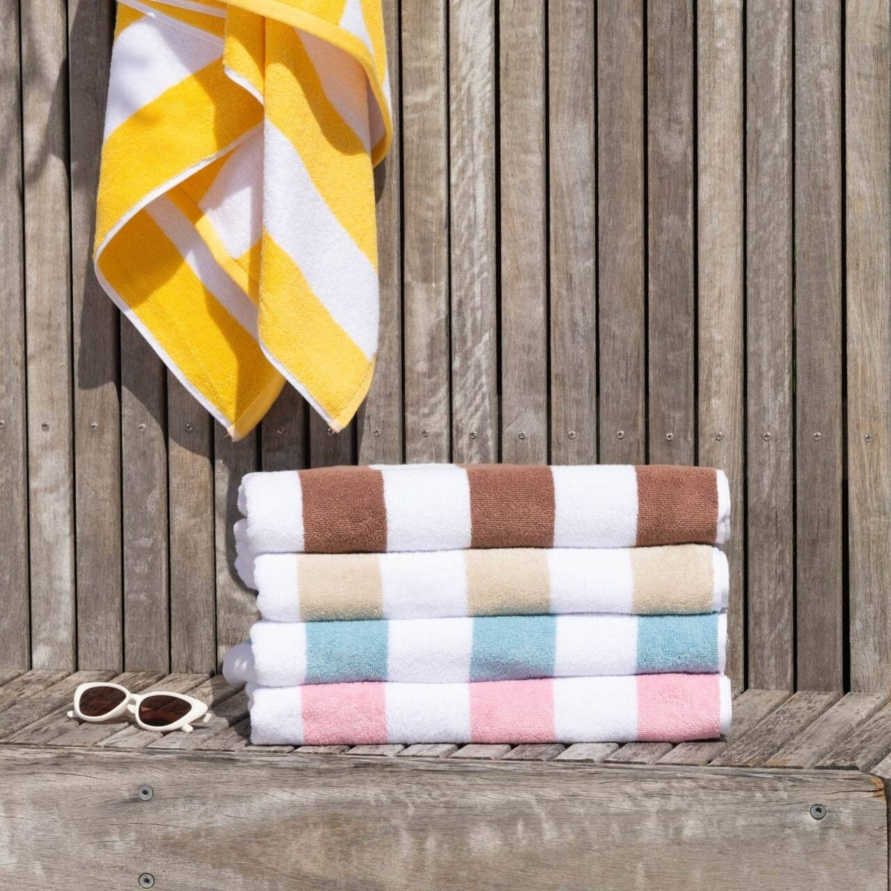 Striped Cabana Cotton Terry Beach Towel - Pink
