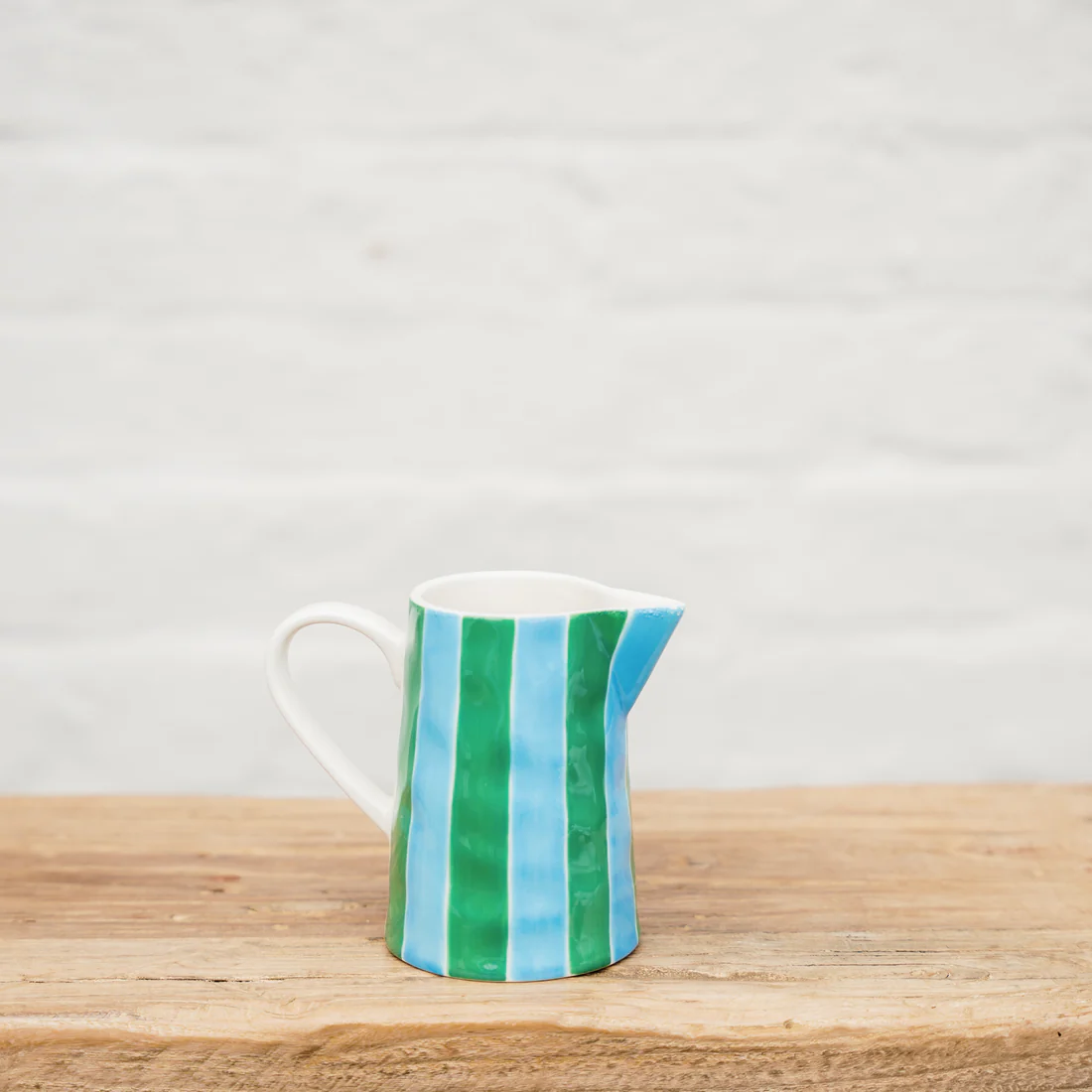 Striped Milk Jug with Handle - Green & Cornflower Blue