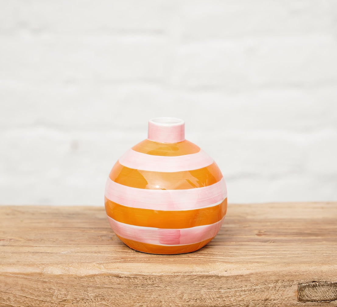 Striped Round Bud Vase - Pink & Orange
