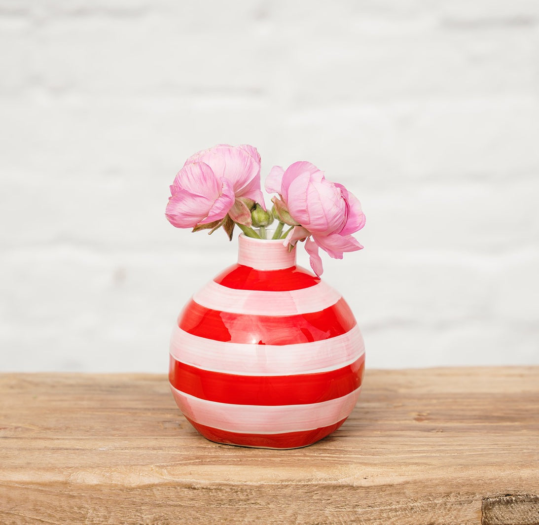 Striped Round Bud Vase - Pink & Red