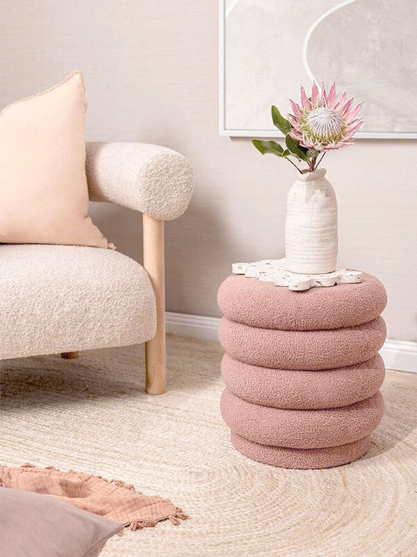 Lucia Round Boucle Stool - Blush