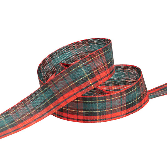 Tartan Plaid Cut Edge Fabric Ribbon  - Green/Red