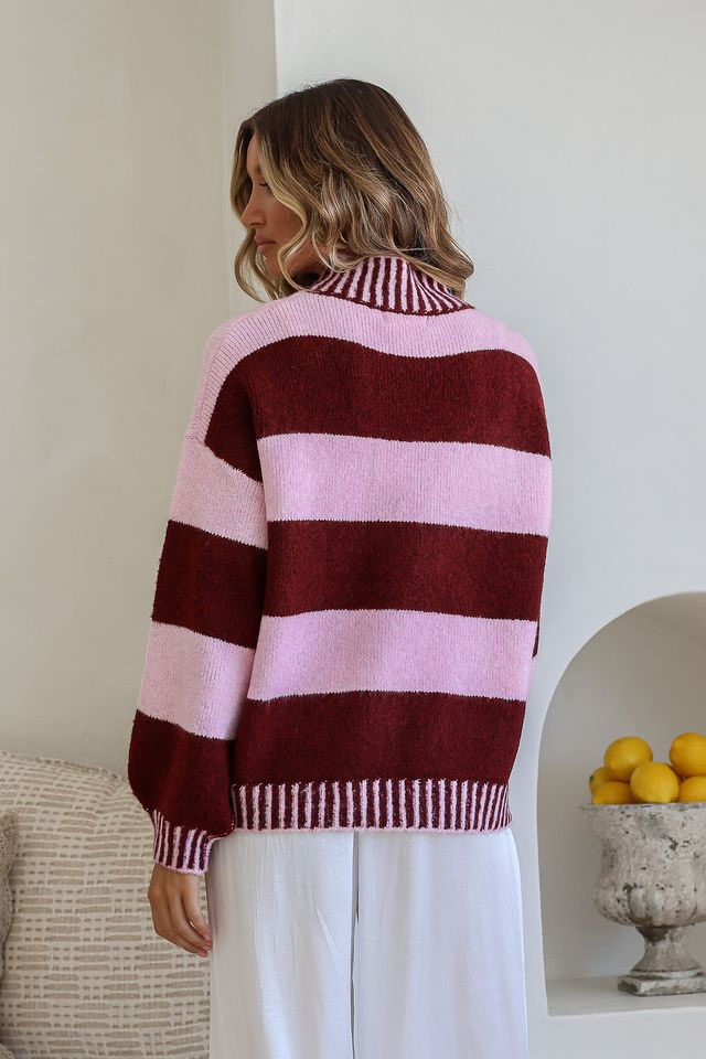 Tilly Stripe Knit - Pink/Burgundy