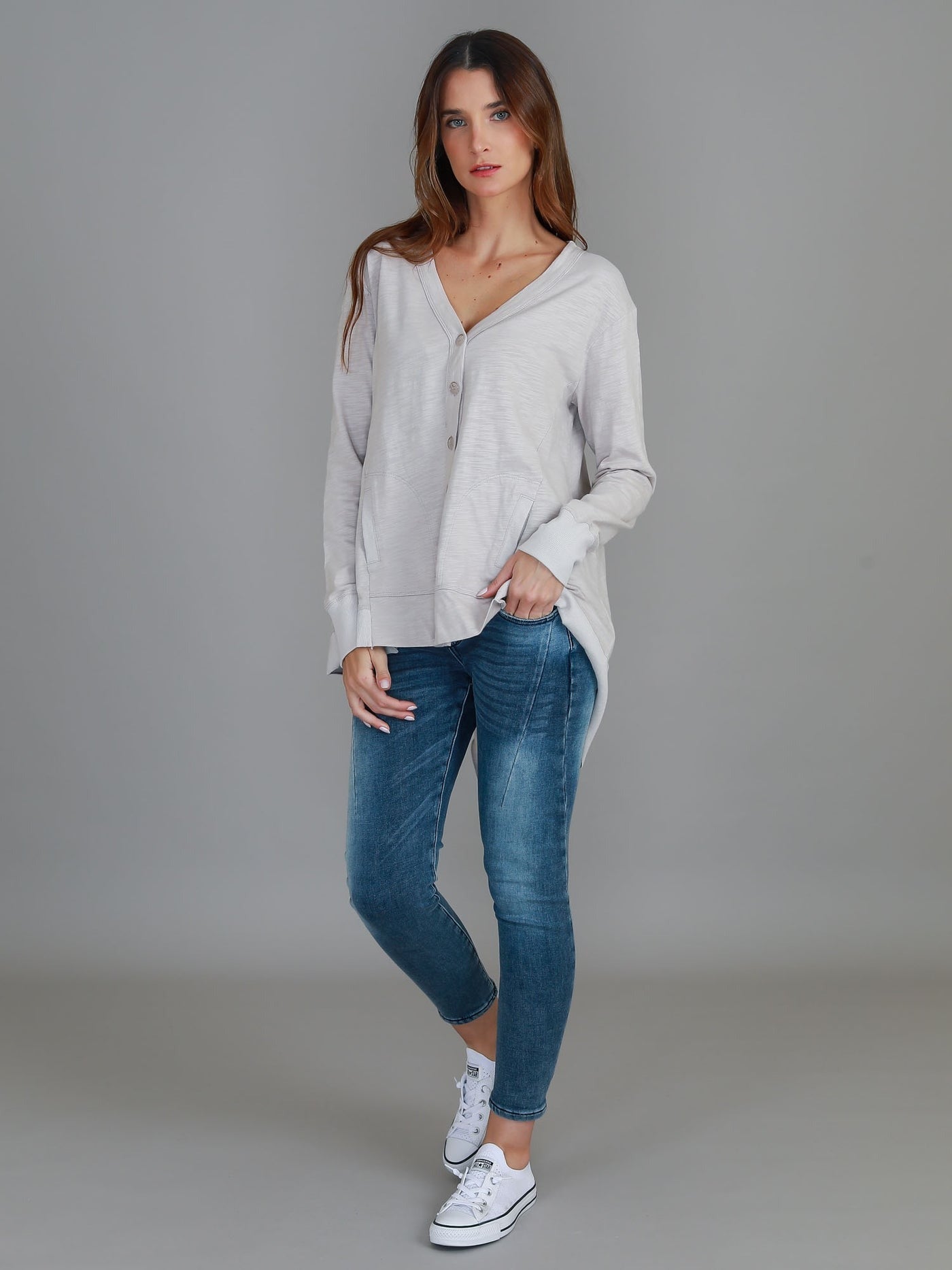 Weslie Long Sleeve Asymmetrical Cardigan - Angora