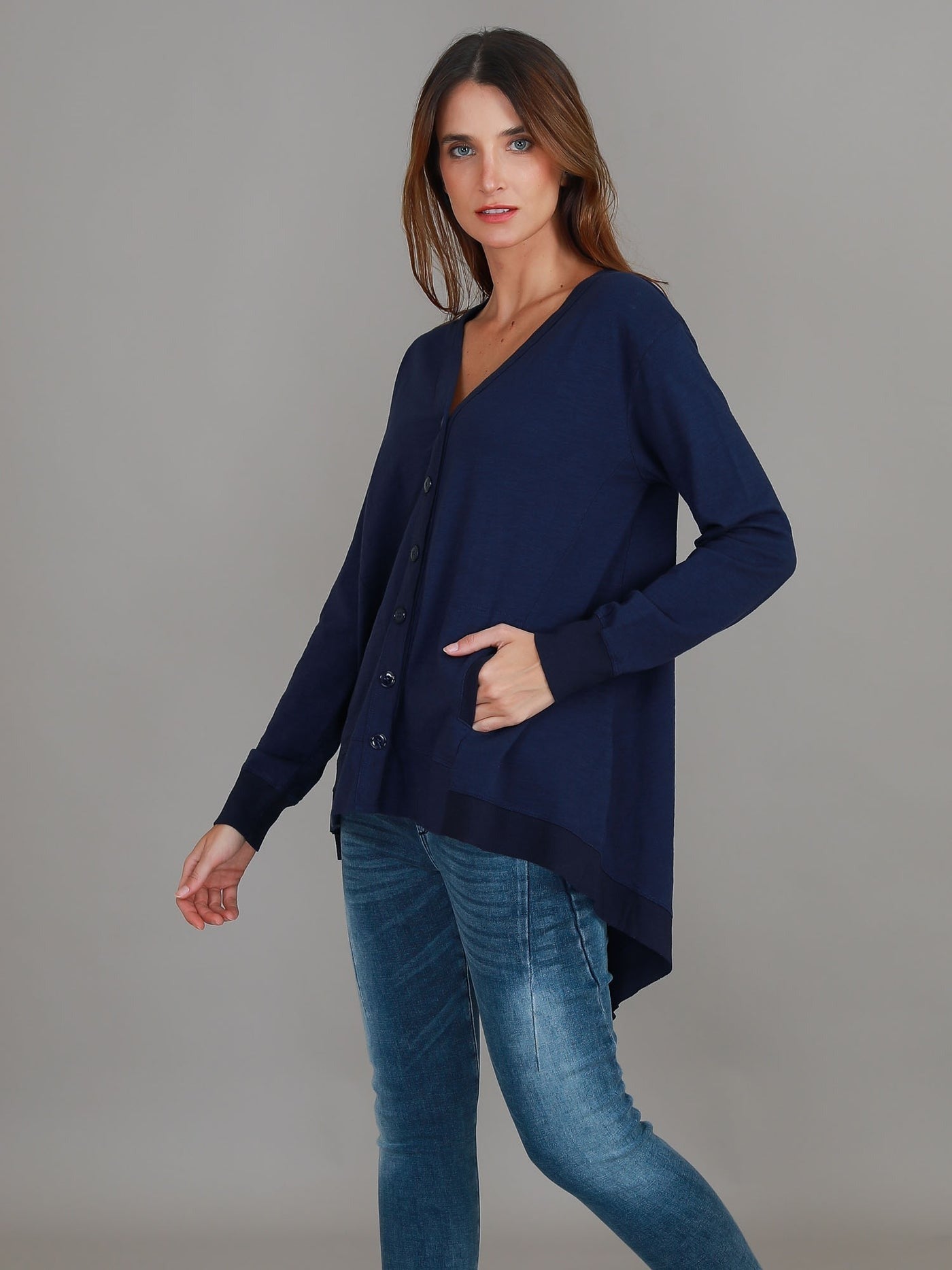 Weslie Long Sleeve Asymmetrical Cardigan - Navy