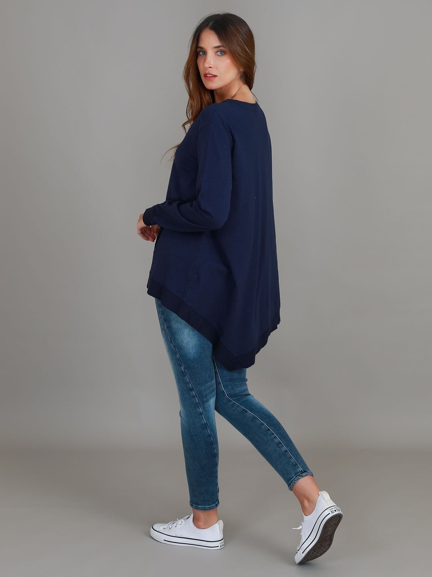 Weslie Long Sleeve Asymmetrical Cardigan - Navy