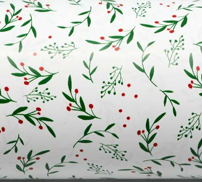 Xmas Holly Gift Wrap - Green/Red on White