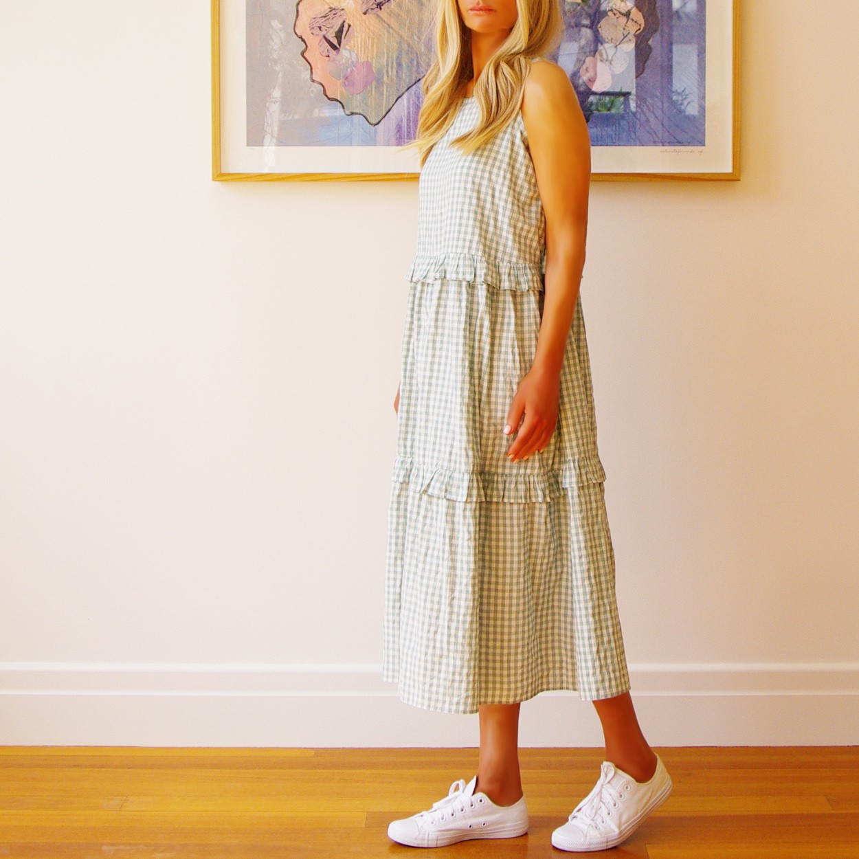 Rosie Sleeveless Cotton Gingham Dress - Granite Green