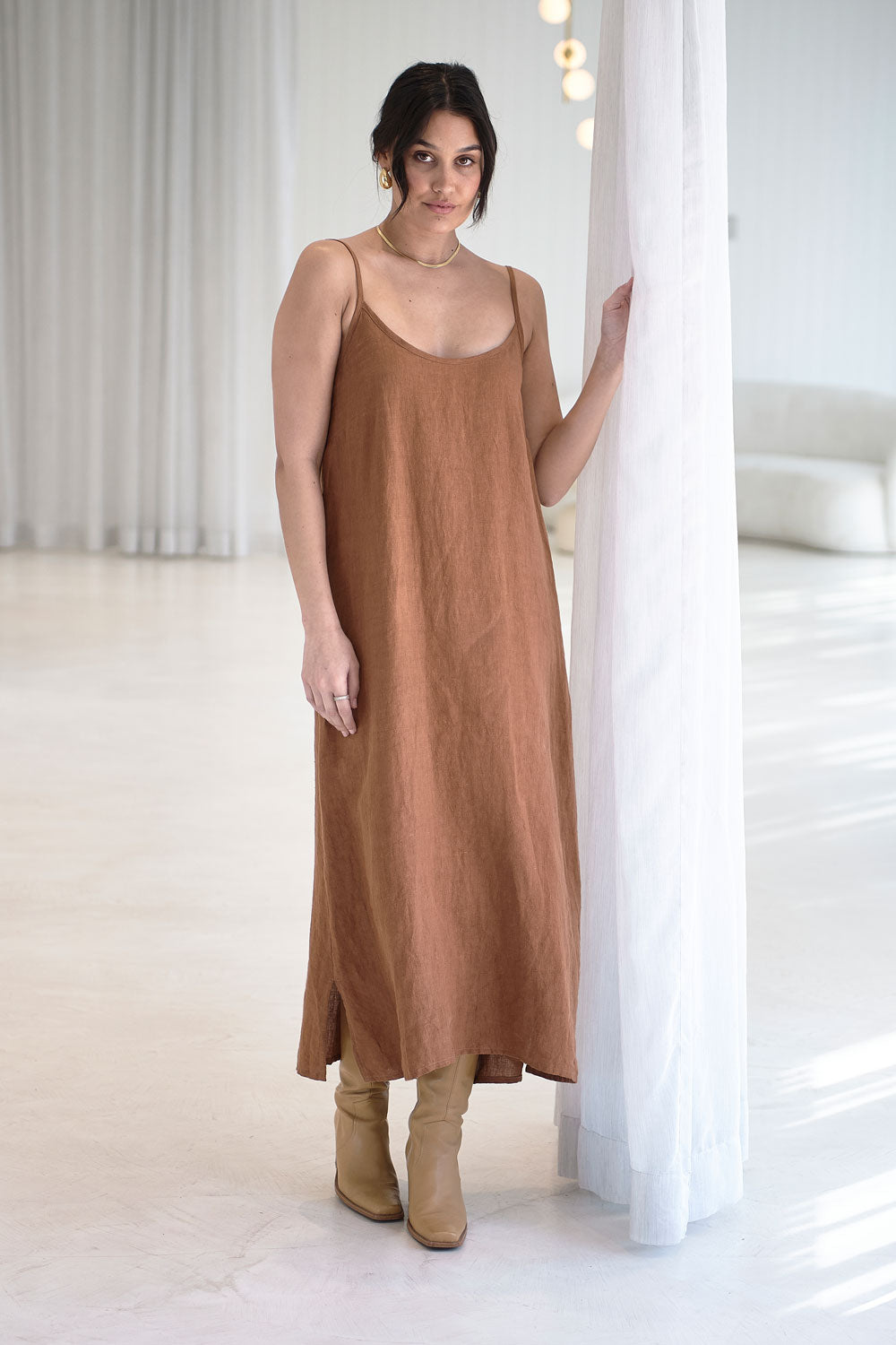 Fundamental Midi Linen Slip Dress - Nutmeg