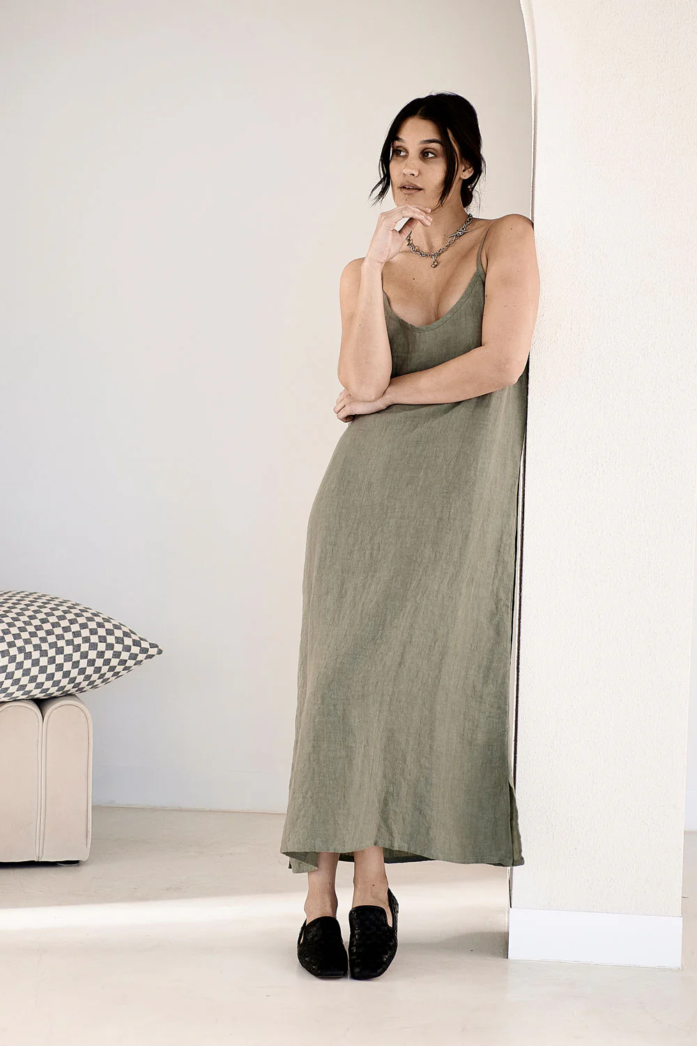 Fundamental Midi Linen Slip Dress - Pistachio