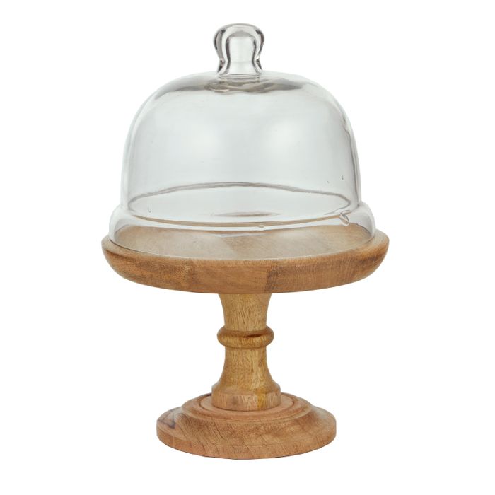 Cal Footed Wood/Glass Cloche - Natural