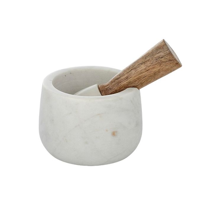 Marble/Wood Mortar & Pestle - White