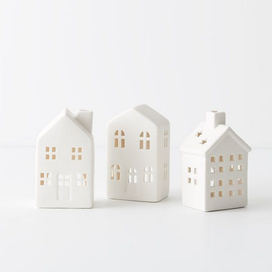 Village Candle Holder Set - White