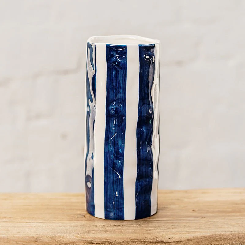 Medium Striped Vase - Navy