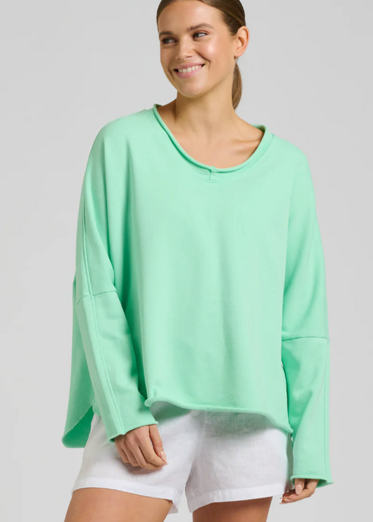 Raw V Neck Sweatshirt - Seafoam