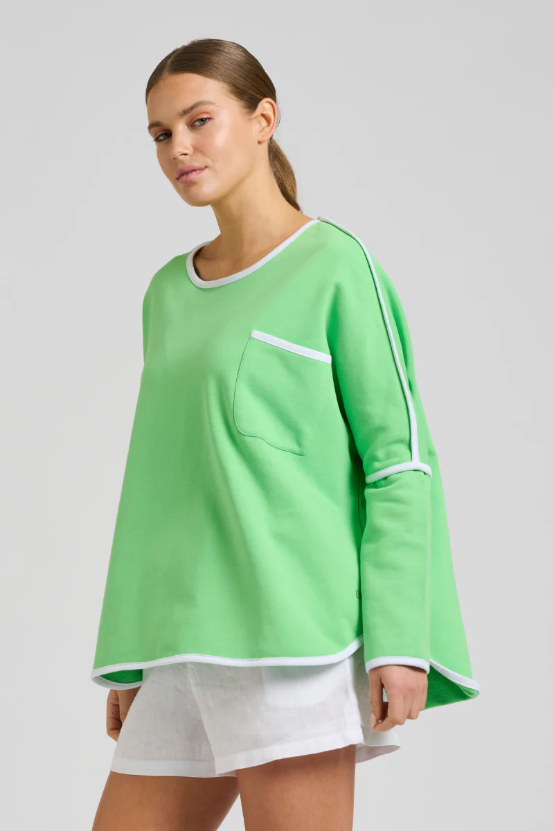 Ringer Cotton Sweatshirt - Apple Green