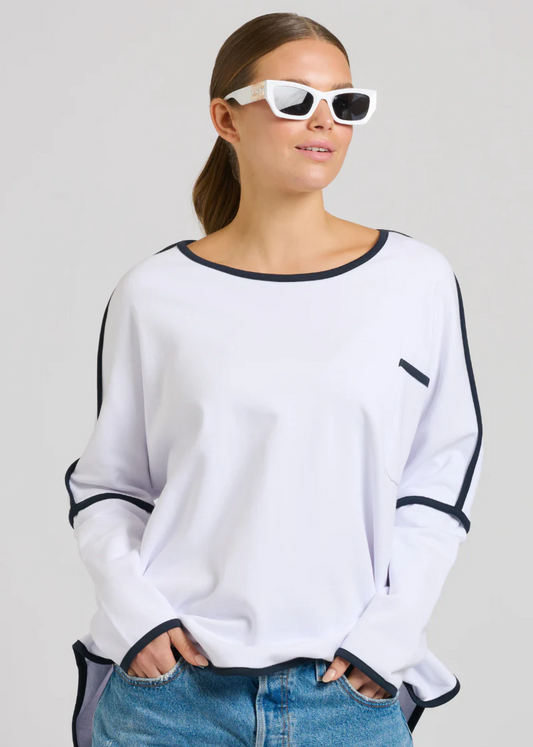 Ringer Cotton Sweatshirt - French Navy & White