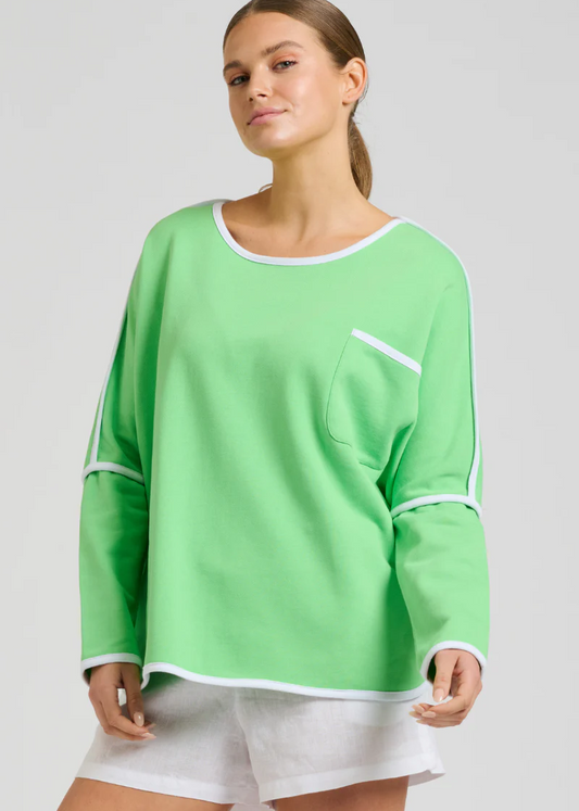 Ringer Cotton Sweatshirt - Apple Green