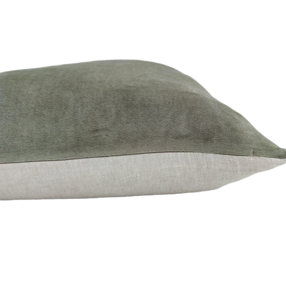 Fontainebleau Velvet &amp; Linen Two Sided Cushion - Moss Green