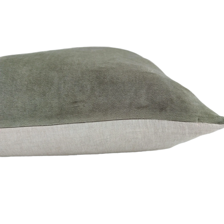 Fontainebleau Velvet &amp; Linen Two Sided Cushion - Moss Green