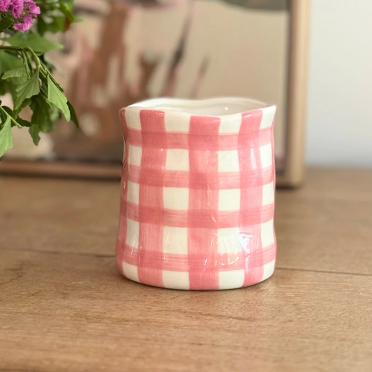 Large Rose Pink Gingham Candle - Peony Rose