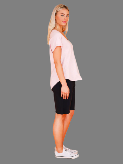 Milan Cuff Sleeve Tee - Blush Marle