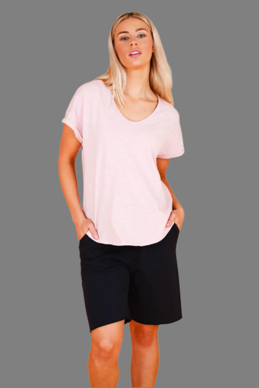 Milan Cuff Sleeve Tee - Blush Marle